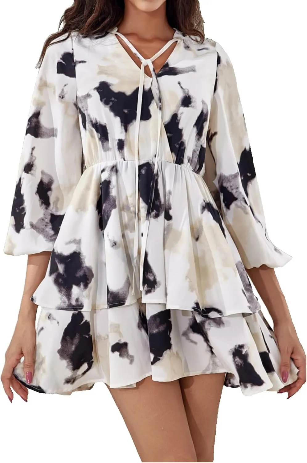 Women's Flared Sleeves Printed Wrap A-Line Mini Boho Dress