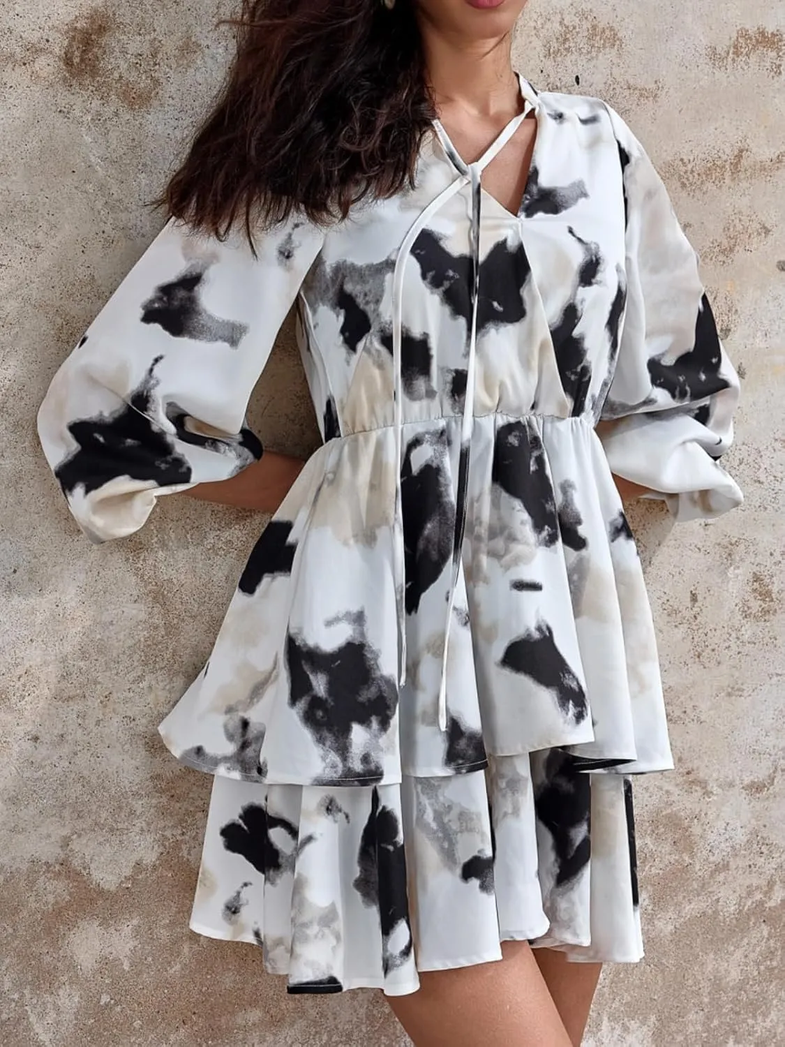 Women's Flared Sleeves Printed Wrap A-Line Mini Boho Dress