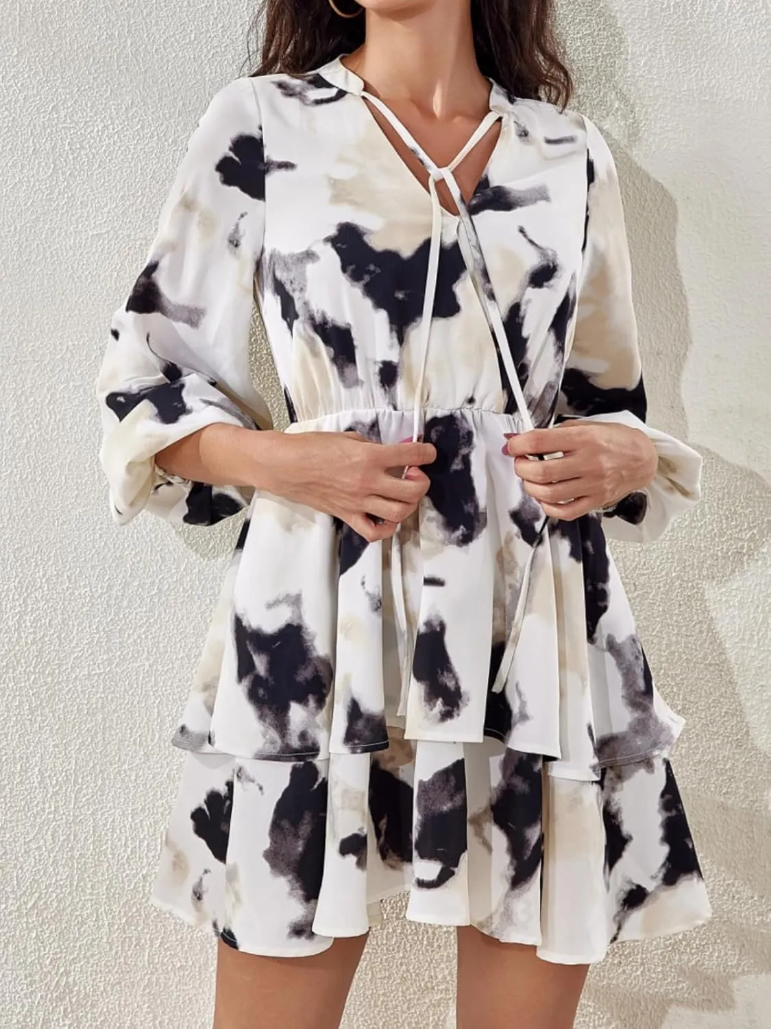 Women's Flared Sleeves Printed Wrap A-Line Mini Boho Dress