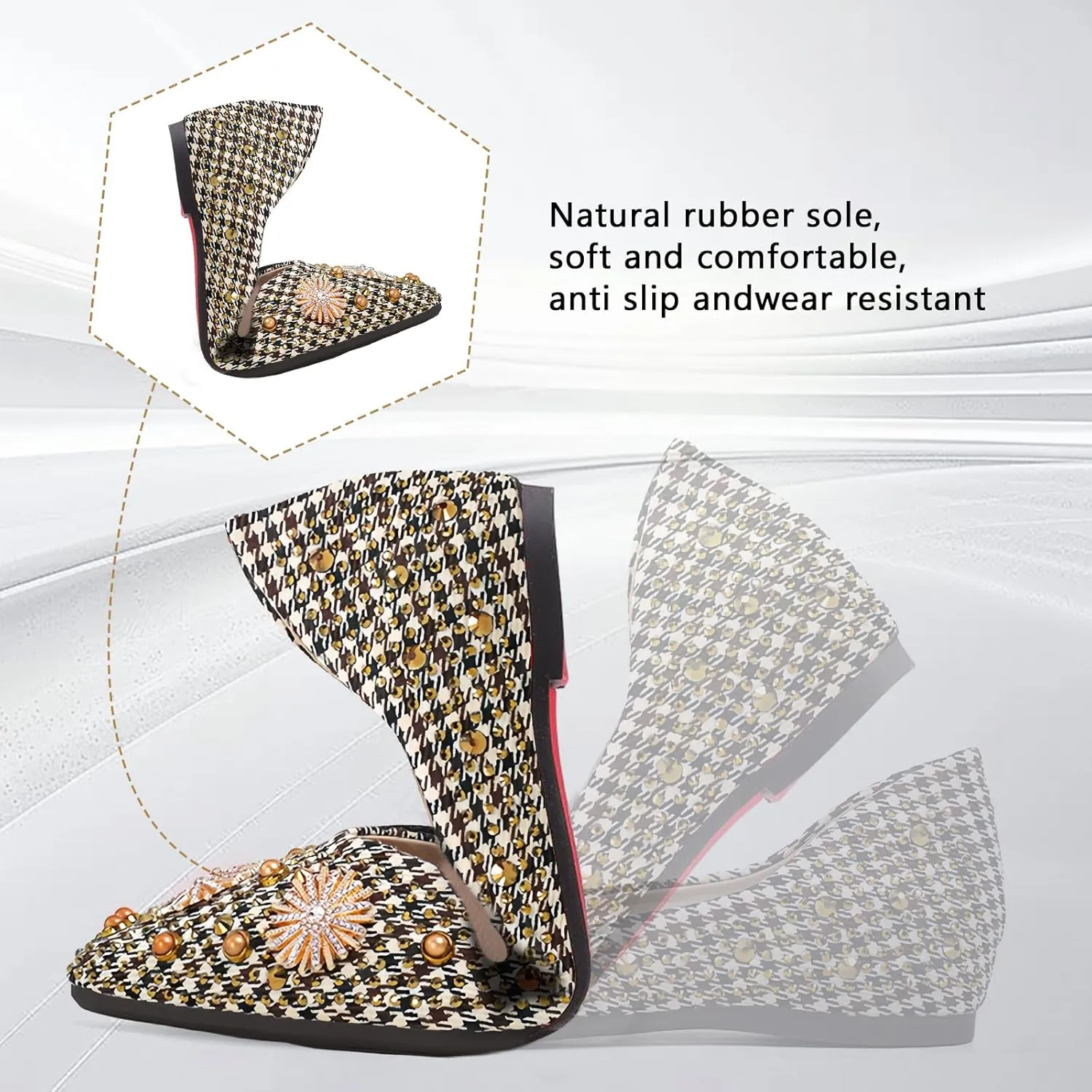 Women's Flats Comfortable Pointed Rhinestone Ballet Flats for Women Sparkle Elegant Dress Flats