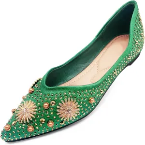 Women's Flats Comfortable Pointed Rhinestone Ballet Flats for Women Sparkle Elegant Dress Flats