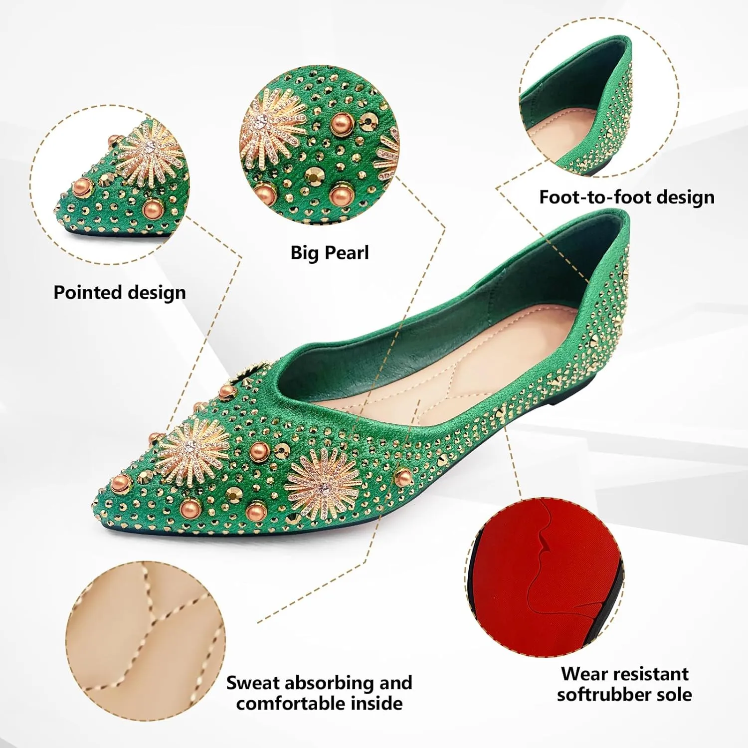 Women's Flats Comfortable Pointed Rhinestone Ballet Flats for Women Sparkle Elegant Dress Flats