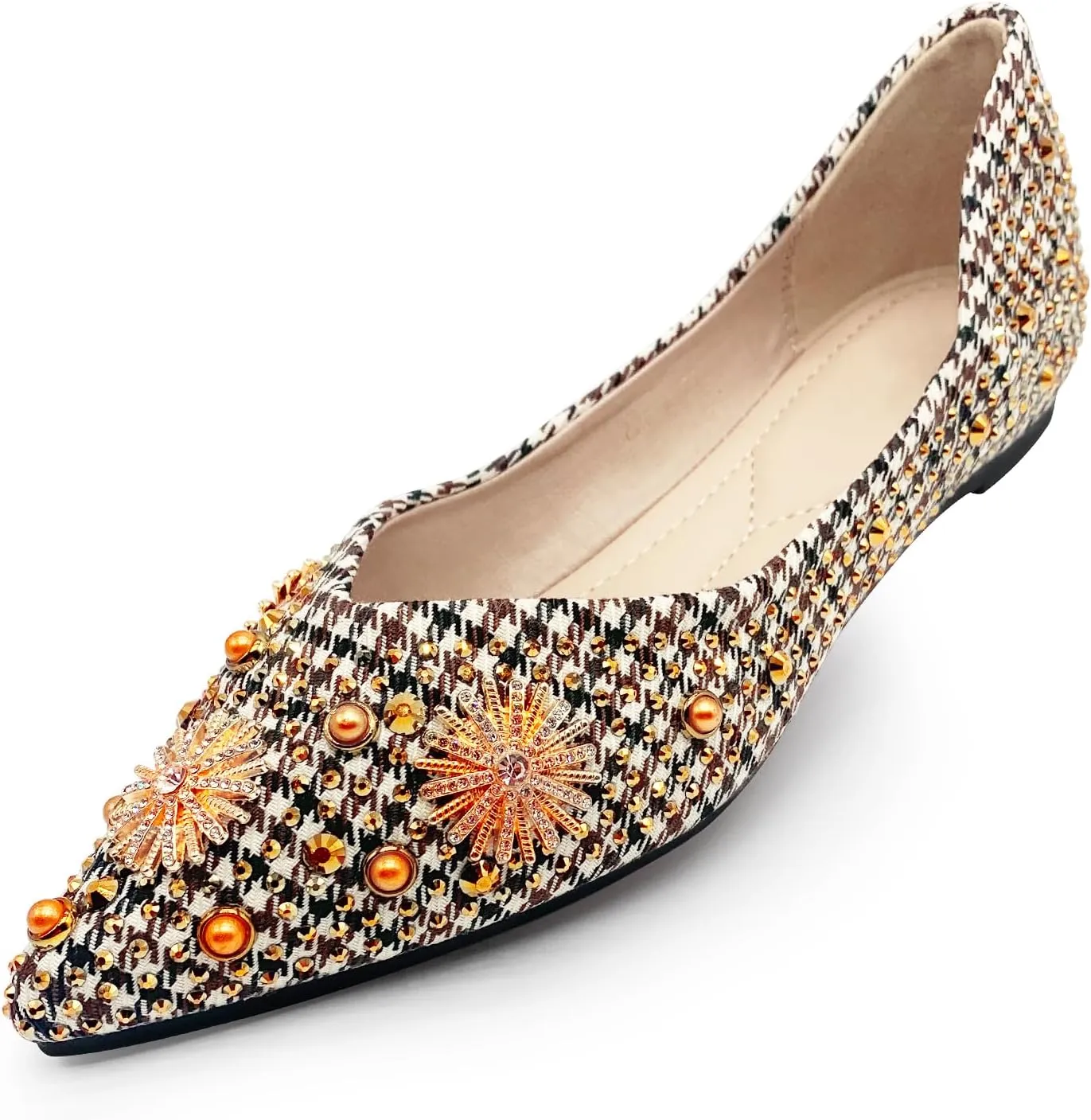 Women's Flats Comfortable Pointed Rhinestone Ballet Flats for Women Sparkle Elegant Dress Flats