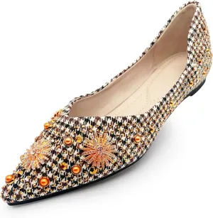 Women's Flats Comfortable Pointed Rhinestone Ballet Flats for Women Sparkle Elegant Dress Flats