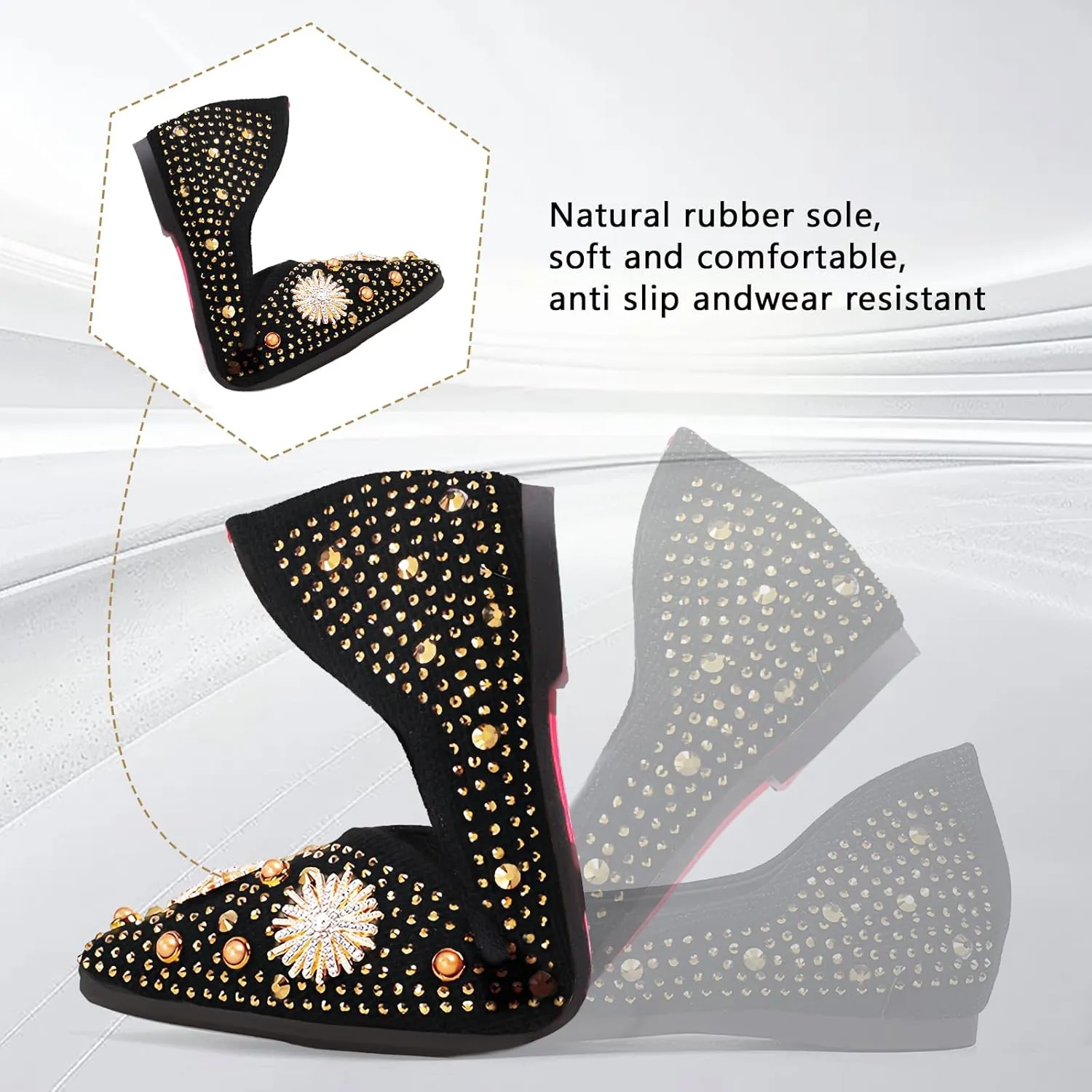 Women's Flats Comfortable Pointed Rhinestone Ballet Flats for Women Sparkle Elegant Dress Flats