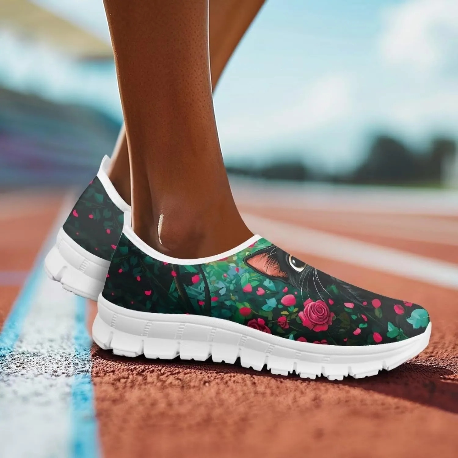 Women's Floral Print Sneaker Casual Low-Top Comfortable Outdoor Shoes Breathable Slip On Anti-Skid Tennis Sneaker for Ladies US 5.5-11.5