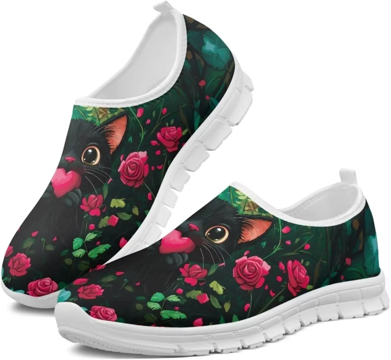 Women's Floral Print Sneaker Casual Low-Top Comfortable Outdoor Shoes Breathable Slip On Anti-Skid Tennis Sneaker for Ladies US 5.5-11.5