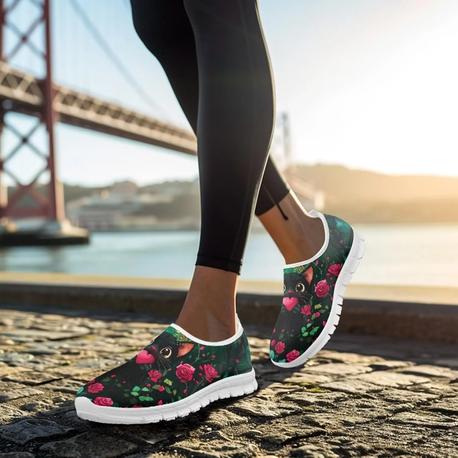 Women's Floral Print Sneaker Casual Low-Top Comfortable Outdoor Shoes Breathable Slip On Anti-Skid Tennis Sneaker for Ladies US 5.5-11.5
