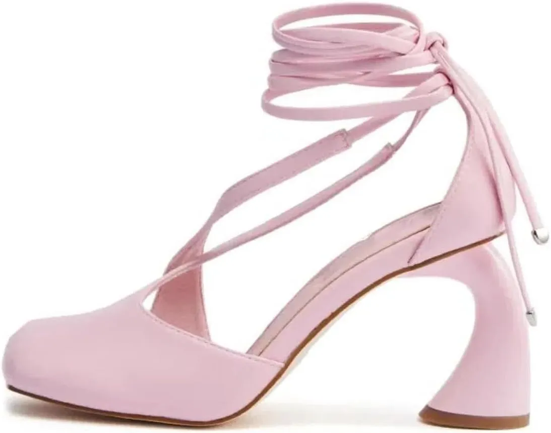 Women's Half-Open Square Toe Chunky High Heels Lace Up Heeled Sandals