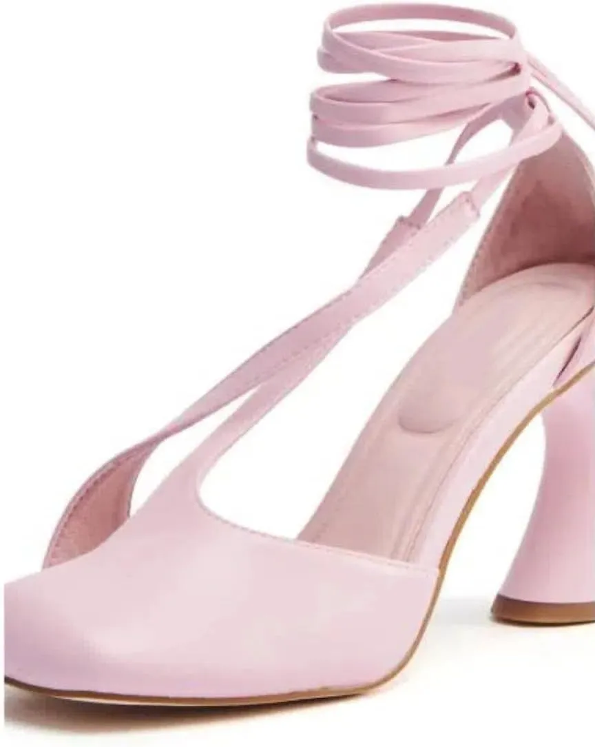 Women's Half-Open Square Toe Chunky High Heels Lace Up Heeled Sandals