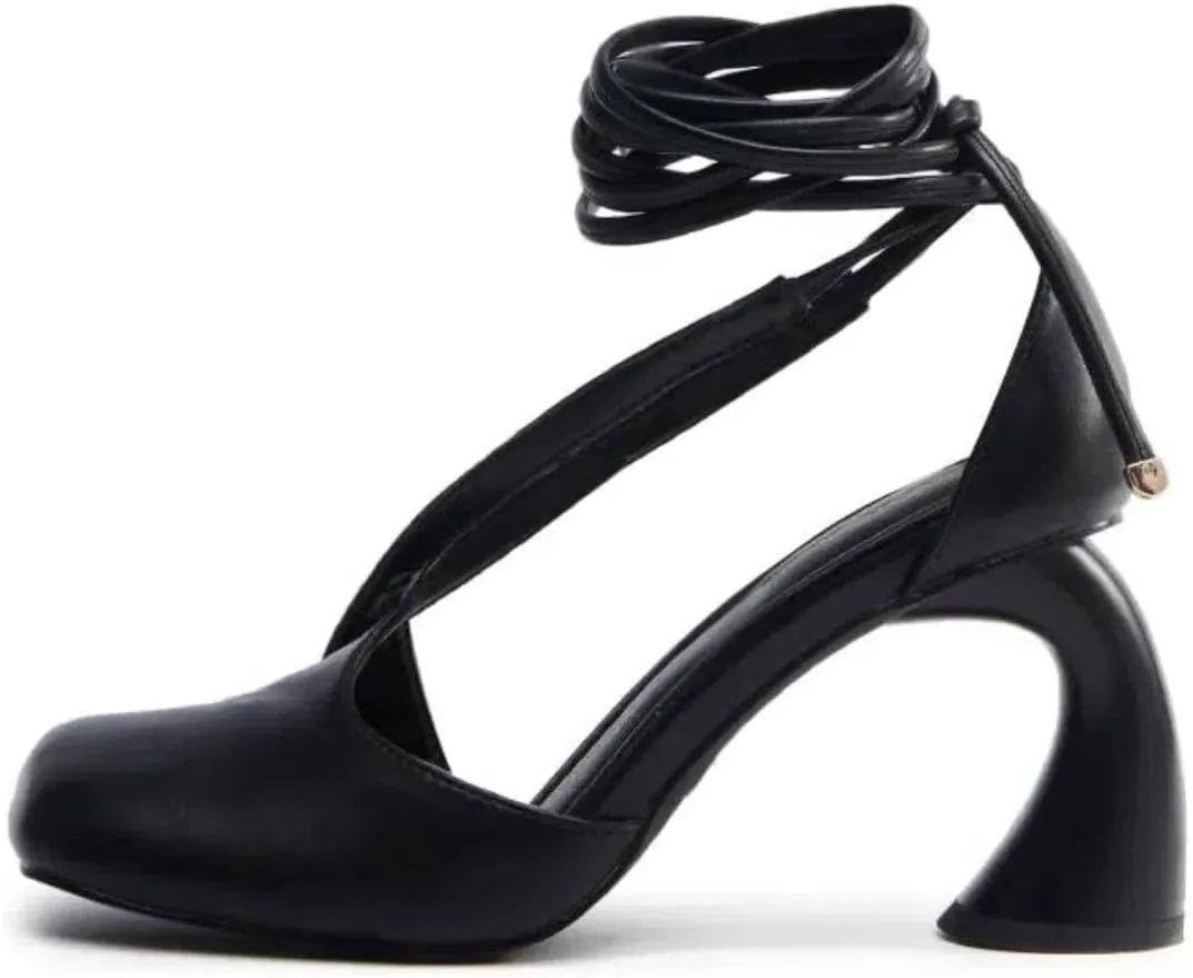 Women's Half-Open Square Toe Chunky High Heels Lace Up Heeled Sandals