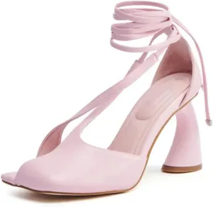 Women's Half-Open Square Toe Chunky High Heels Lace Up Heeled Sandals