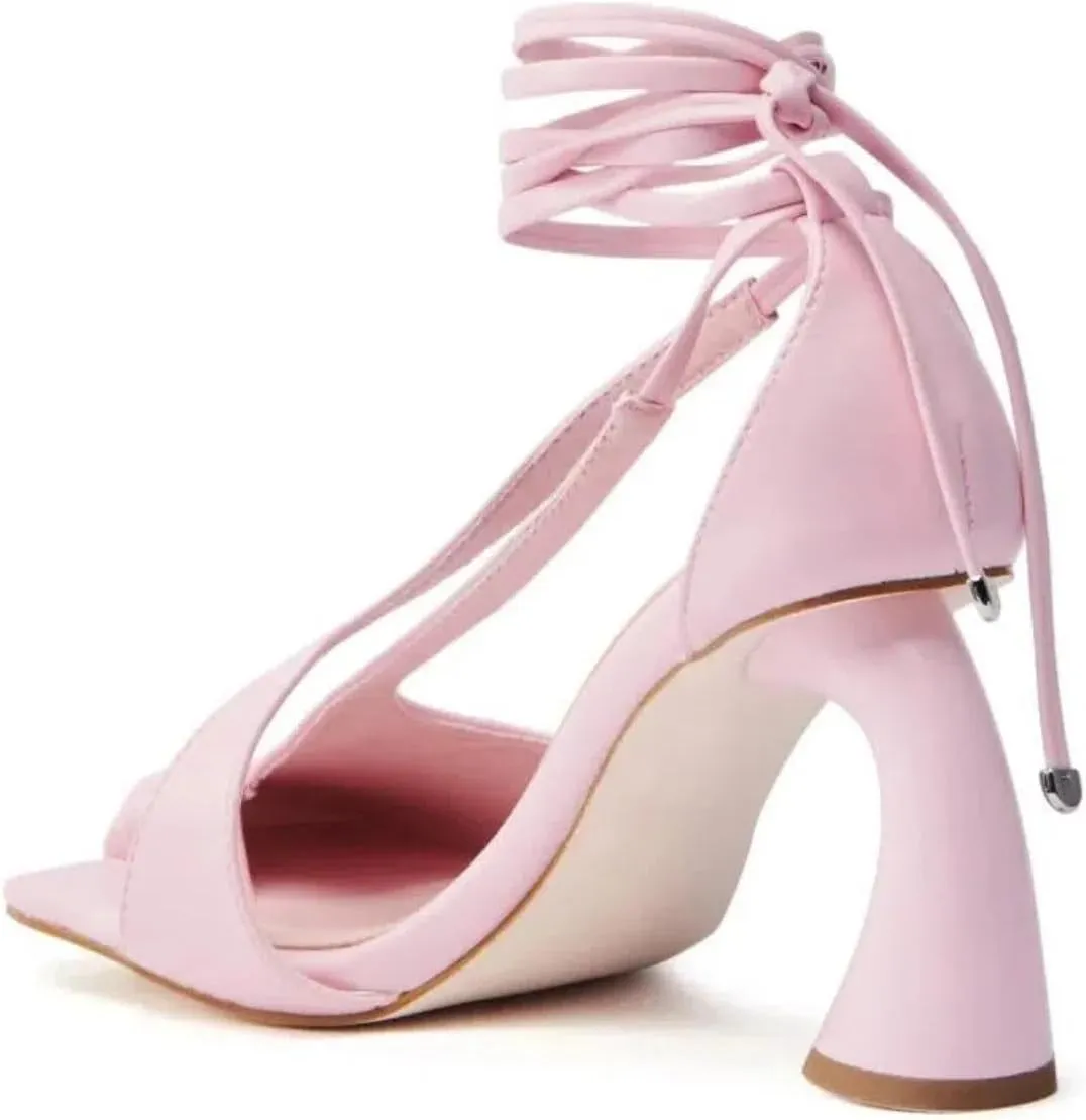 Women's Half-Open Square Toe Chunky High Heels Lace Up Heeled Sandals