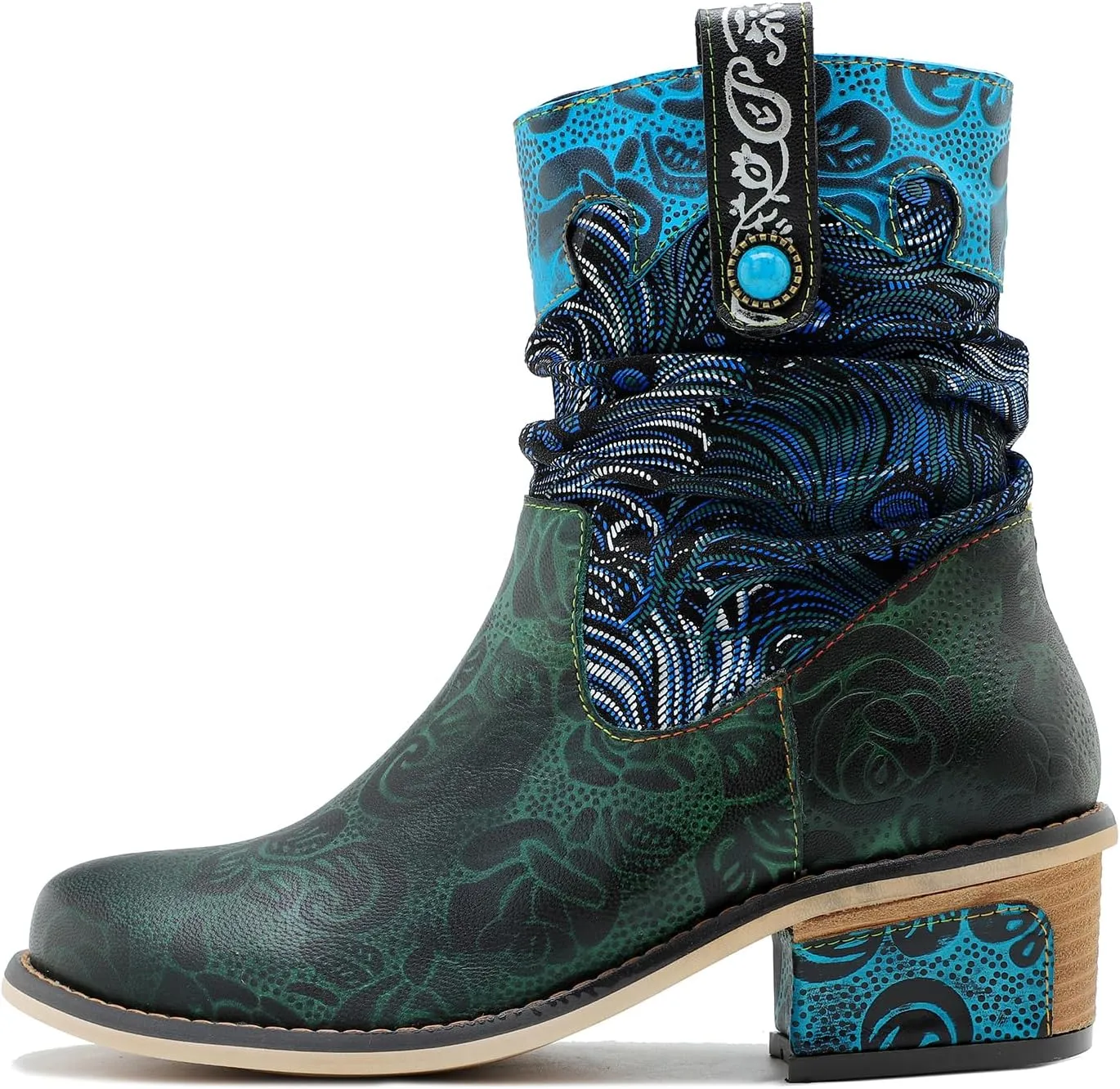 Women's Handmade Leather Retro Lambskin Embroidered Boots Colorful Painting Blue Temptation boots