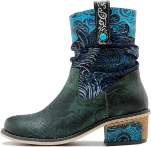 Women's Handmade Leather Retro Lambskin Embroidered Boots Colorful Painting Blue Temptation boots