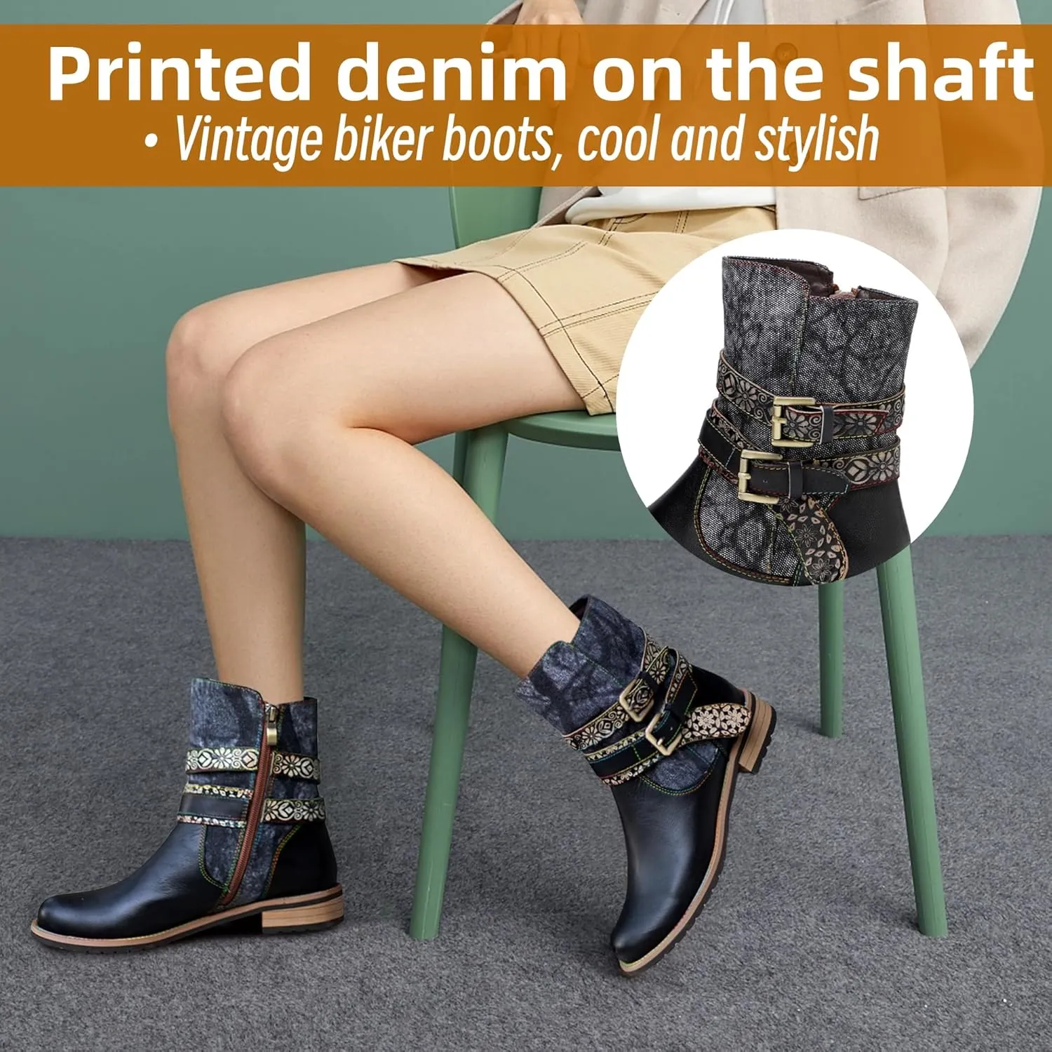Women's Handmade Retro Lambskin High Heel Boots, Colorful Painting, Metallic Style - Fashion, Comfortable, Durable, Unique Minority Style