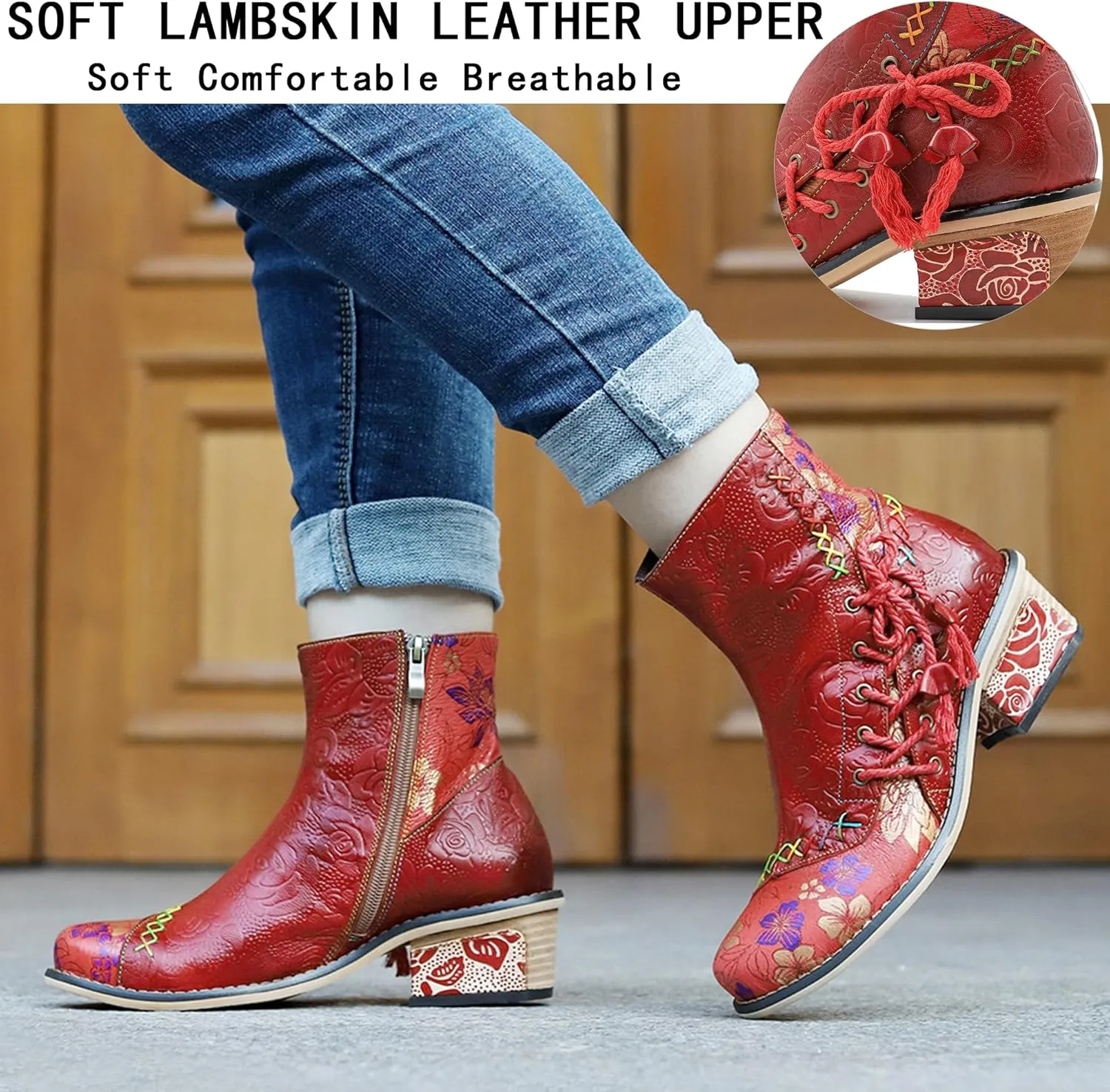 Women's Handmade Retro Lambskin High Heel Boots, Colorful Painting, Metallic Style - Fashion, Comfortable, Durable, Unique Minority Style