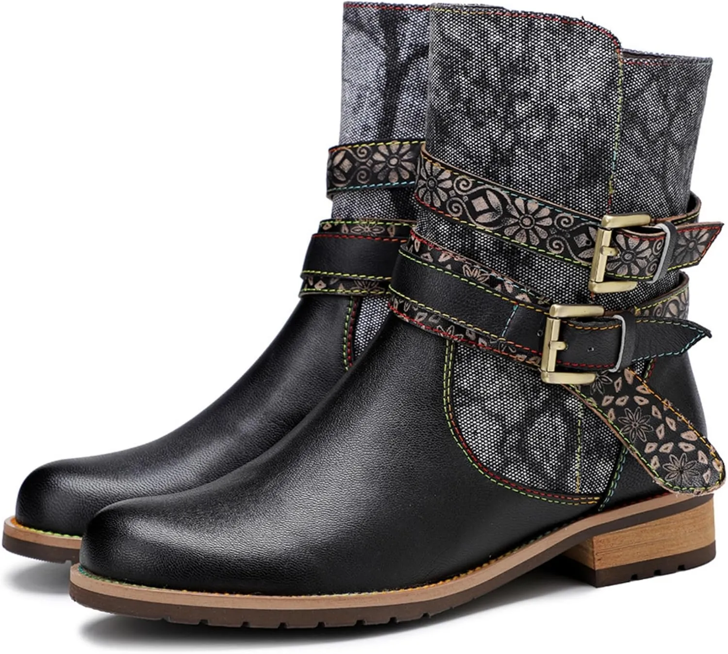 Women's Handmade Retro Lambskin High Heel Boots, Colorful Painting, Metallic Style - Fashion, Comfortable, Durable, Unique Minority Style