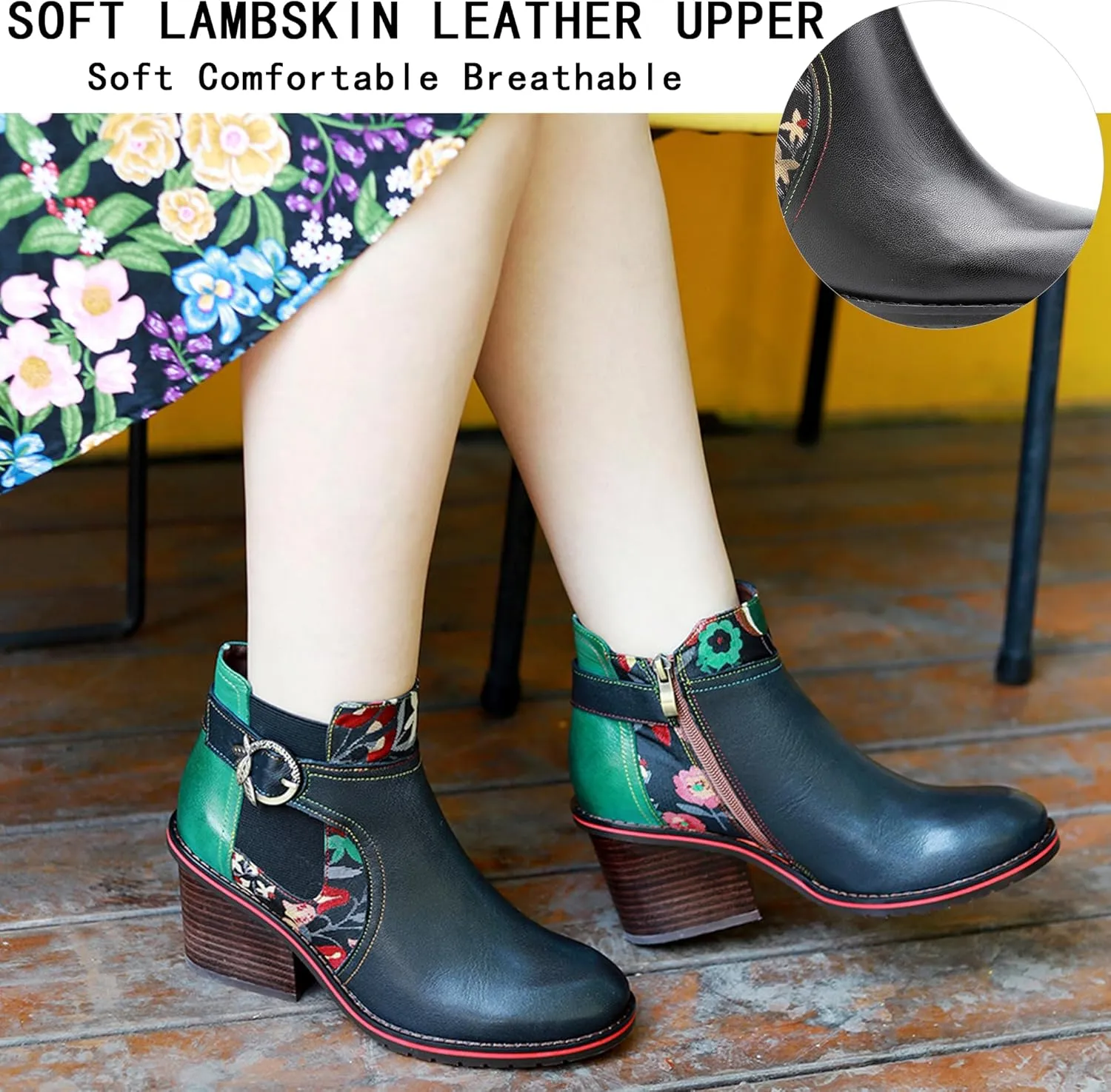 Women's Handmade Retro Lambskin High Heel Boots, Colorful Painting, Metallic Style - Fashion, Comfortable, Durable, Unique Minority Style