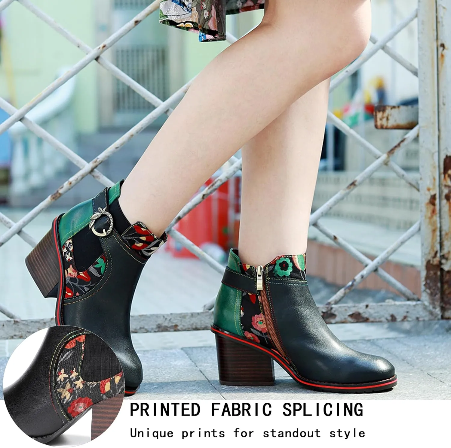 Women's Handmade Retro Lambskin High Heel Boots, Colorful Painting, Metallic Style - Fashion, Comfortable, Durable, Unique Minority Style
