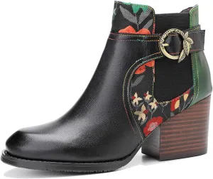 Women's Handmade Retro Lambskin High Heel Boots, Colorful Painting, Metallic Style - Fashion, Comfortable, Durable, Unique Minority Style