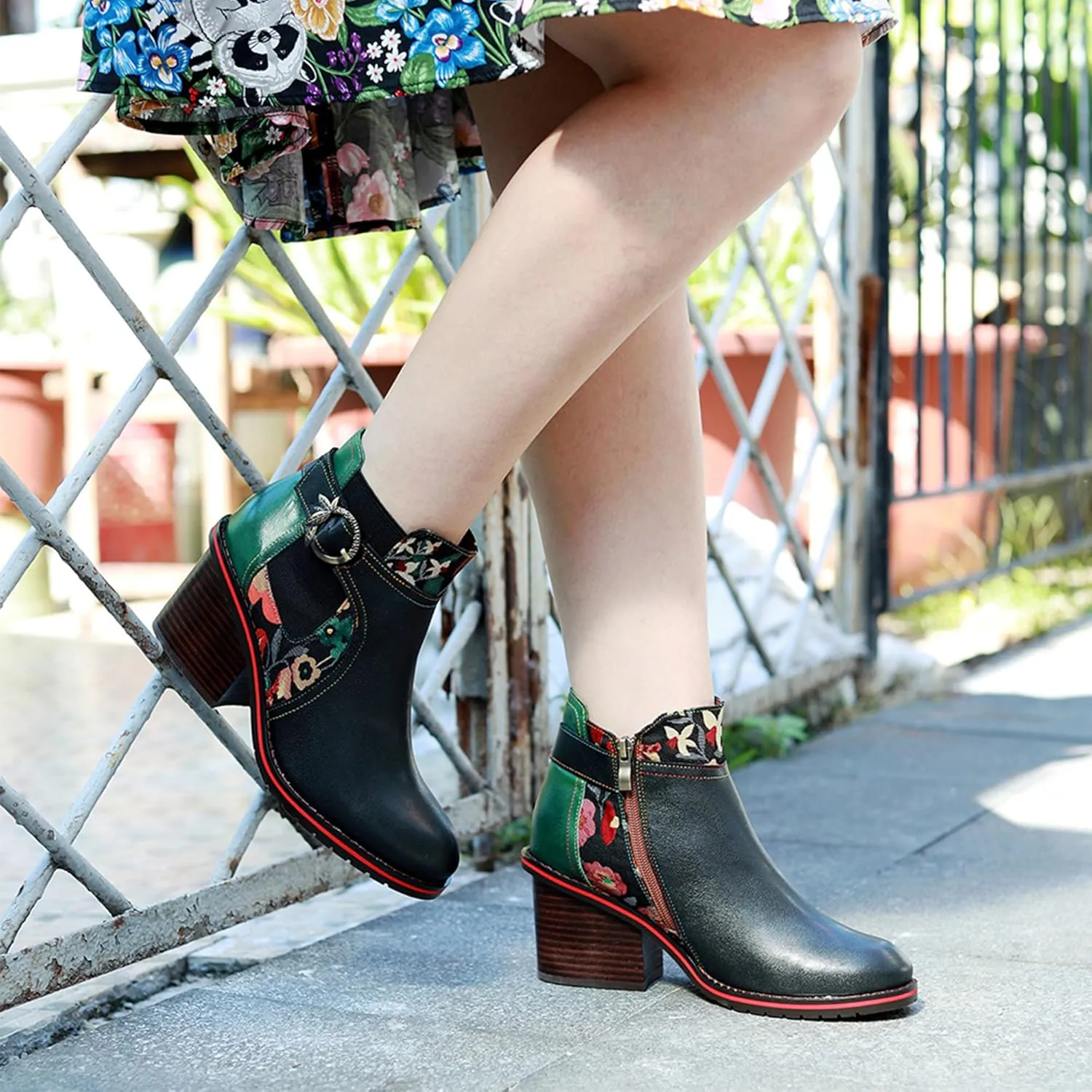 Women's Handmade Retro Lambskin High Heel Boots, Colorful Painting, Metallic Style - Fashion, Comfortable, Durable, Unique Minority Style