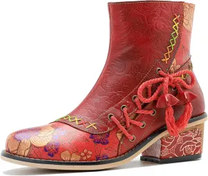 Women's Handmade Retro Lambskin High Heel Boots, Colorful Painting, Metallic Style - Fashion, Comfortable, Durable, Unique Minority Style