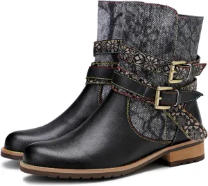 Women's Handmade Retro Lambskin High Heel Boots, Colorful Painting, Metallic Style - Fashion, Comfortable, Durable, Unique Minority Style