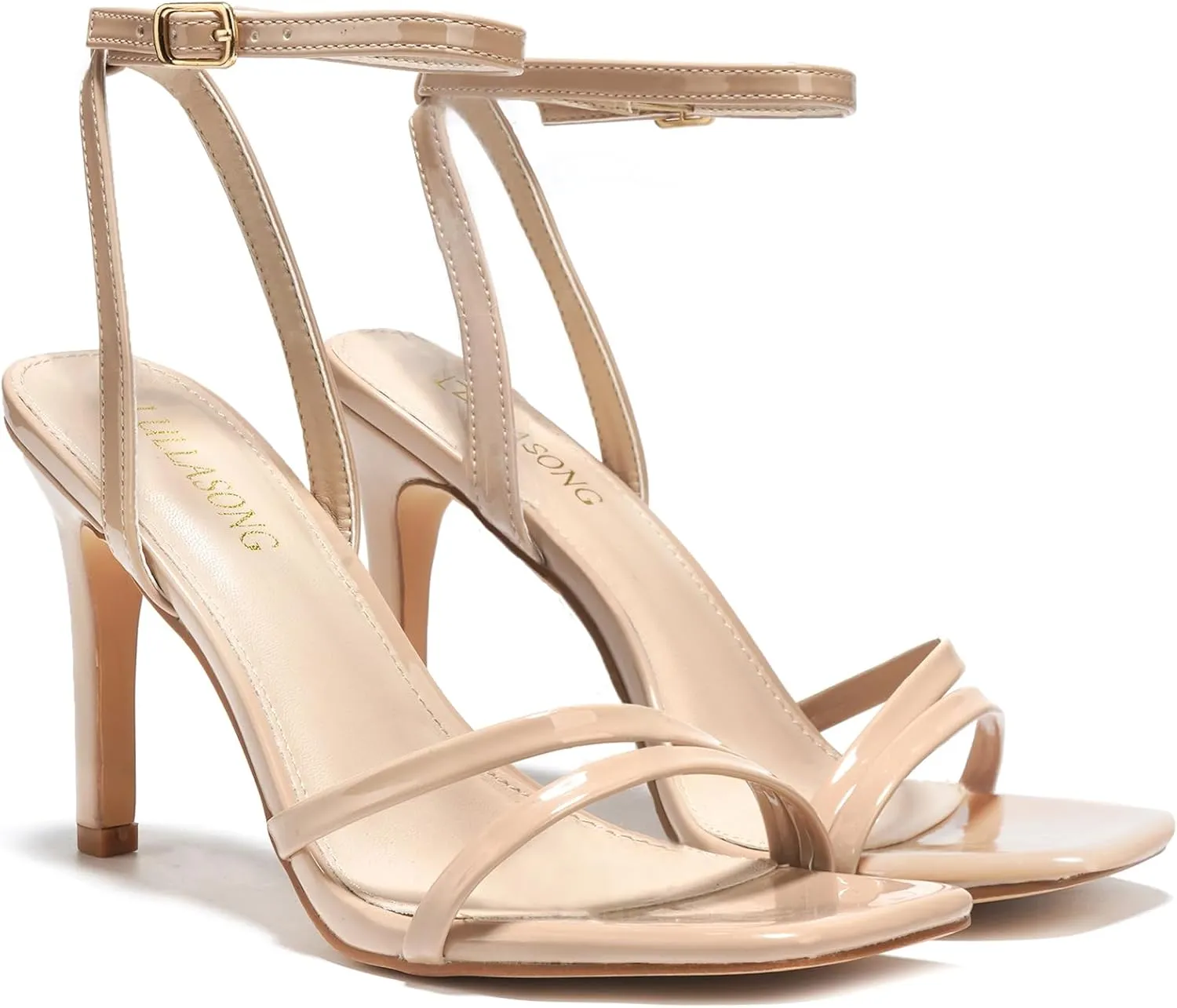 Women's Heels Strappy Ankle Strap High Heels 3.5 Inch Heeled Square Open Toe Sandals for Women