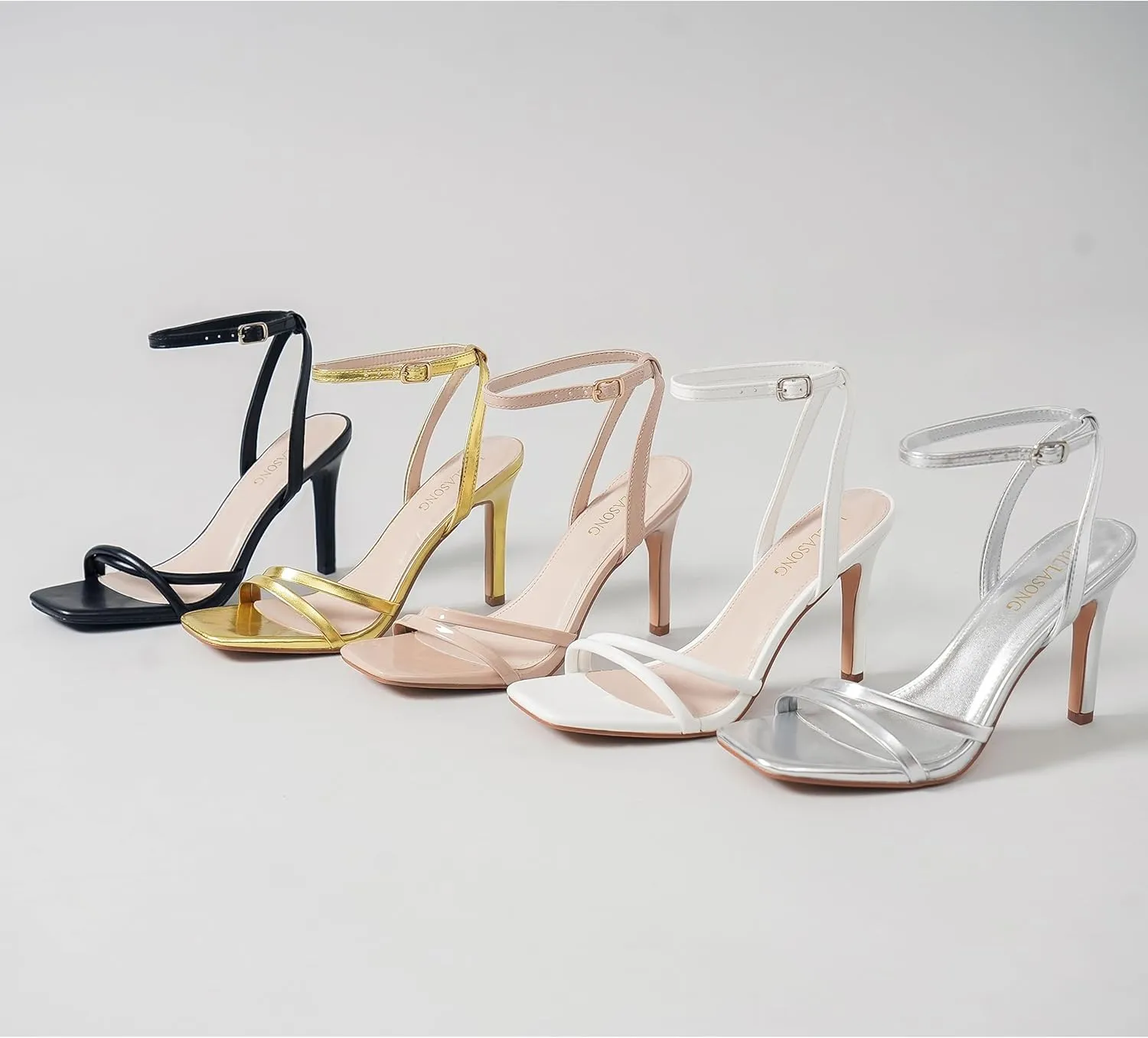 Women's Heels Strappy Ankle Strap High Heels 3.5 Inch Heeled Square Open Toe Sandals for Women