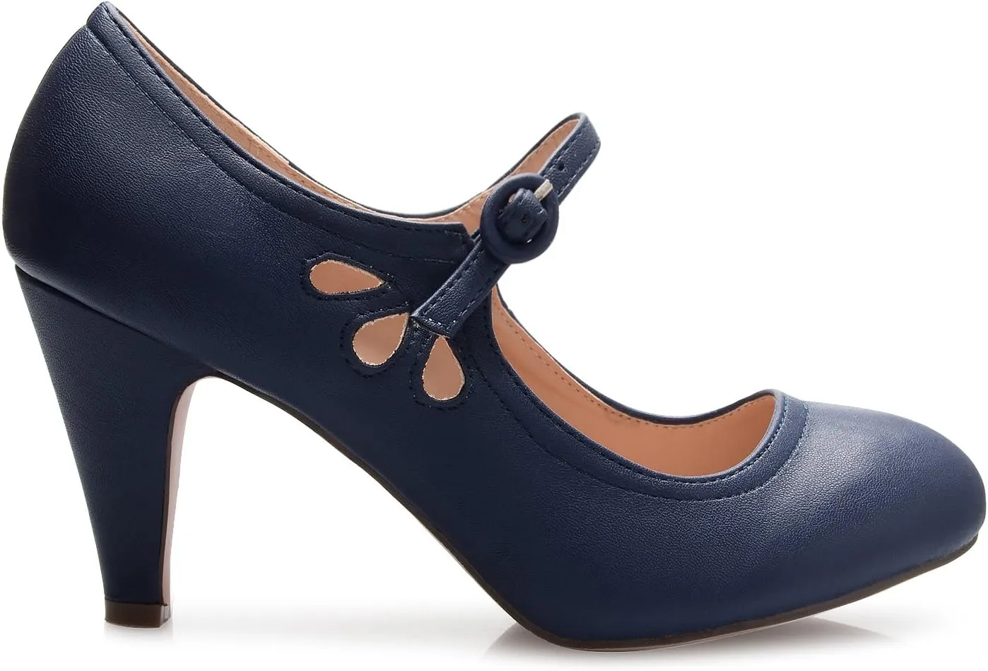 Women's Kitten Heels Mary Jane Pumps - Adorable Vintage Shoes- Unique Round Toe Design with an Adjustable Strap