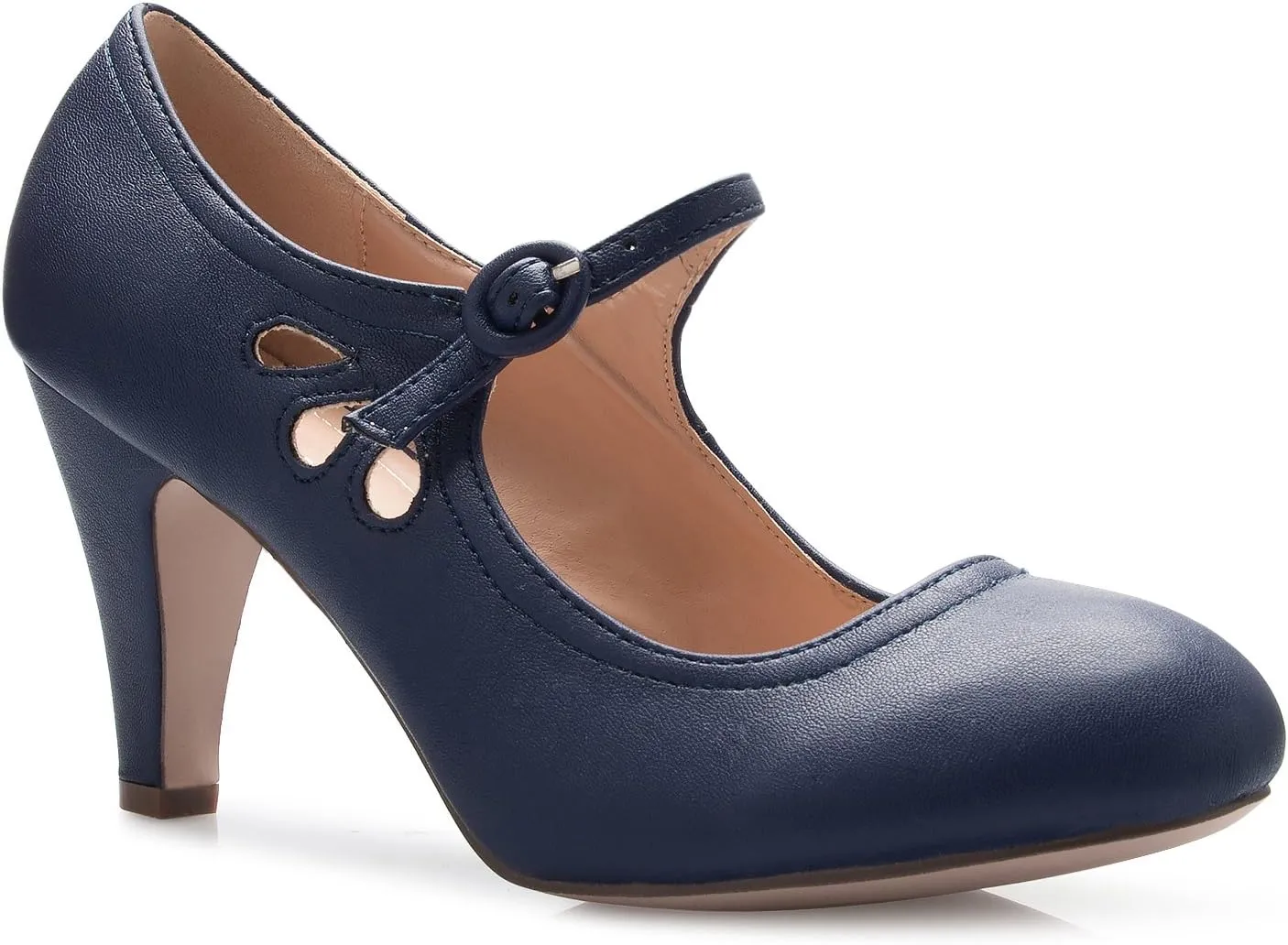 Women's Kitten Heels Mary Jane Pumps - Adorable Vintage Shoes- Unique Round Toe Design with an Adjustable Strap