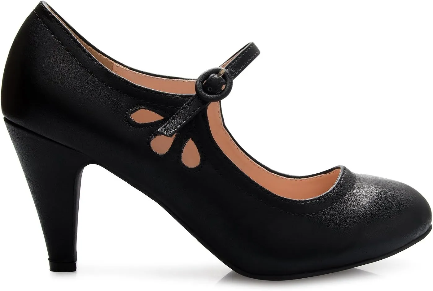 Women's Kitten Heels Mary Jane Pumps - Adorable Vintage Shoes- Unique Round Toe Design with an Adjustable Strap