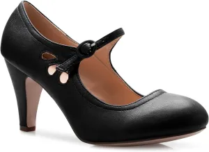 Women's Kitten Heels Mary Jane Pumps - Adorable Vintage Shoes- Unique Round Toe Design with an Adjustable Strap