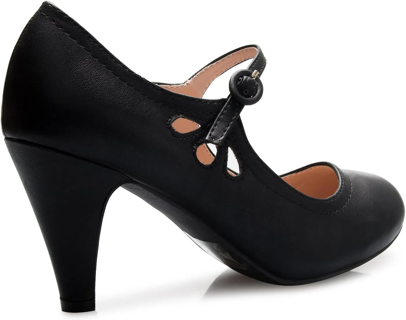 Women's Kitten Heels Mary Jane Pumps - Adorable Vintage Shoes- Unique Round Toe Design with an Adjustable Strap