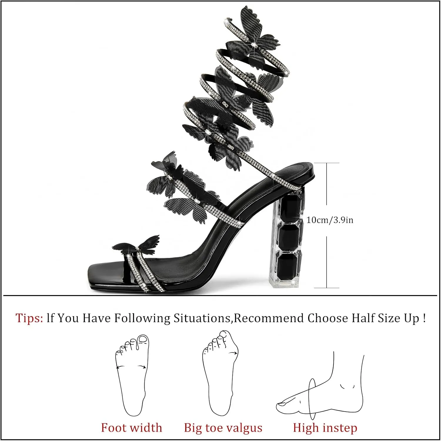 Womens Lace Up Sandals Square Open Toe Chunky High Heels Rhinestone Strappy High Block Heel Sandals Sparkly Dress Party Wedding Shoes