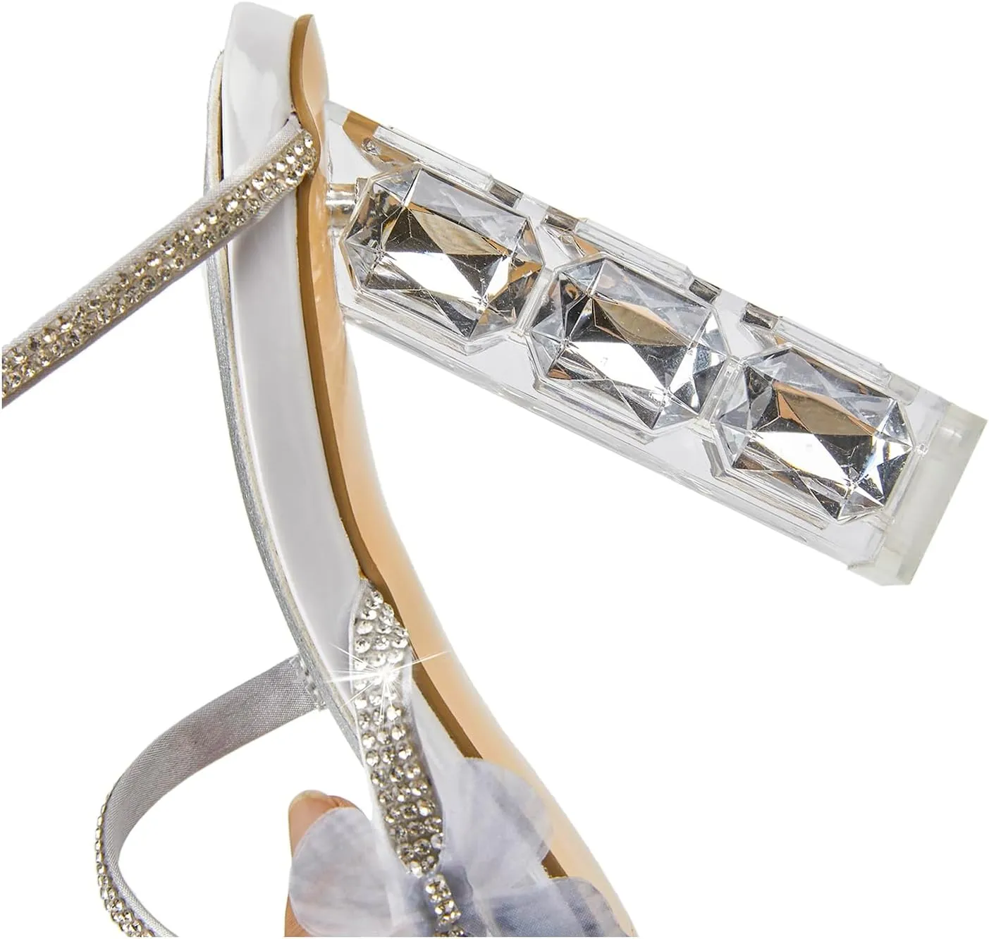 Womens Lace Up Sandals Square Open Toe Chunky High Heels Rhinestone Strappy High Block Heel Sandals Sparkly Dress Party Wedding Shoes