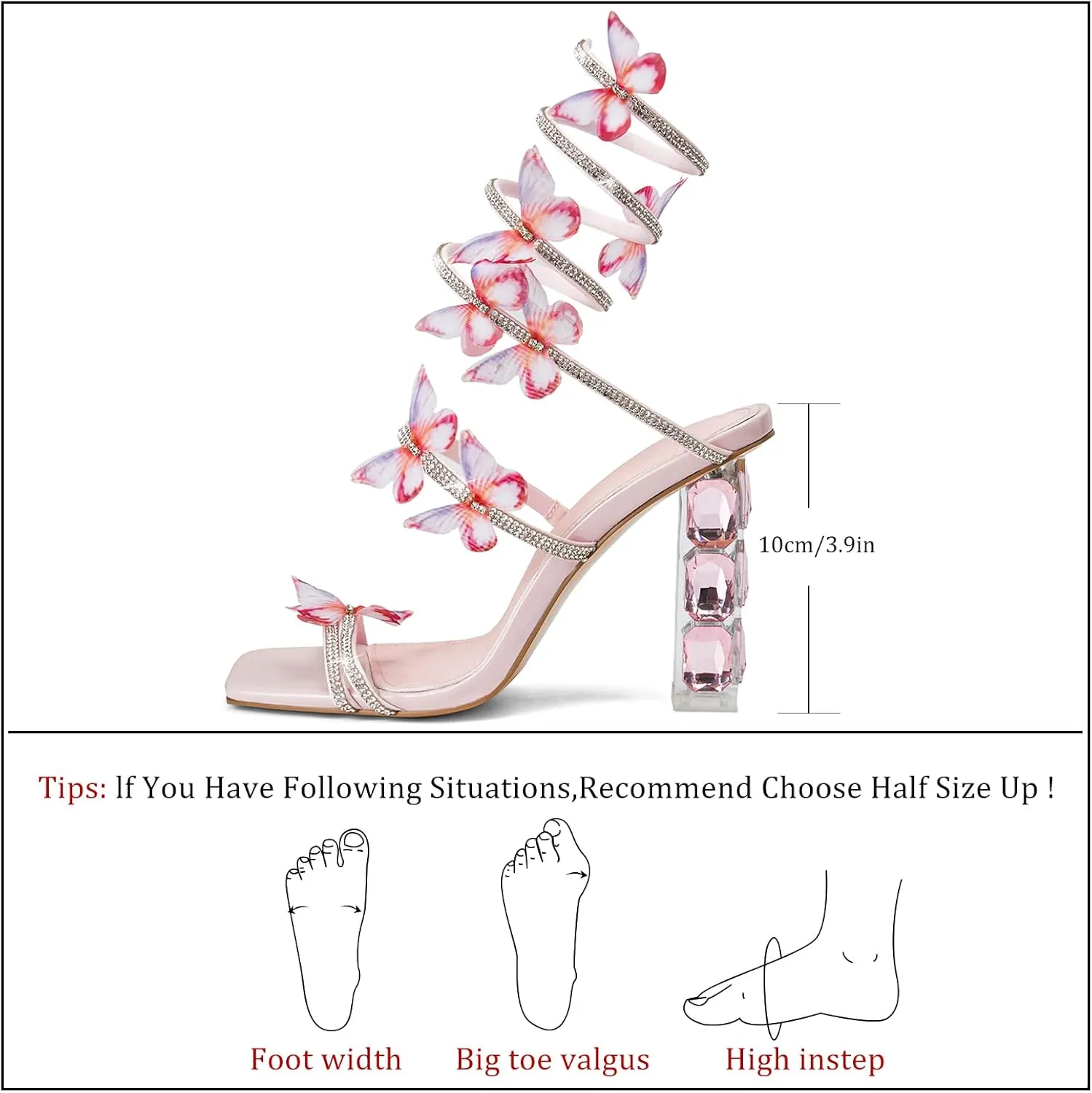 Womens Lace Up Sandals Square Open Toe Chunky High Heels Rhinestone Strappy High Block Heel Sandals Sparkly Dress Party Wedding Shoes