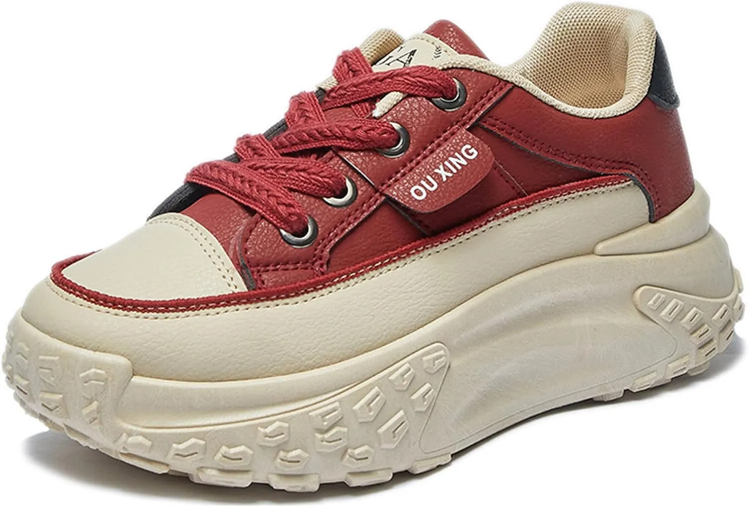 Women's Leather Platform Increasing Sneakers Fashion Chunky Lace Up Low Top Sports Trainers High Top Casual Non-Slip Walking Dad Shoes