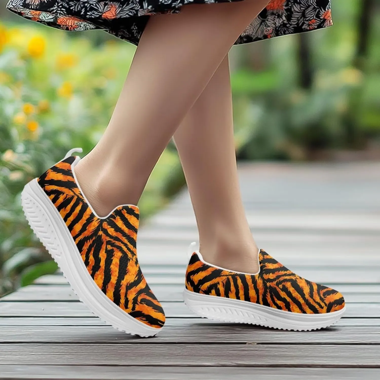 Women‘s Leopard Print Platform Loafers Lightweight Mesh Shoes Walking Jogging Sneakers Anti Skid