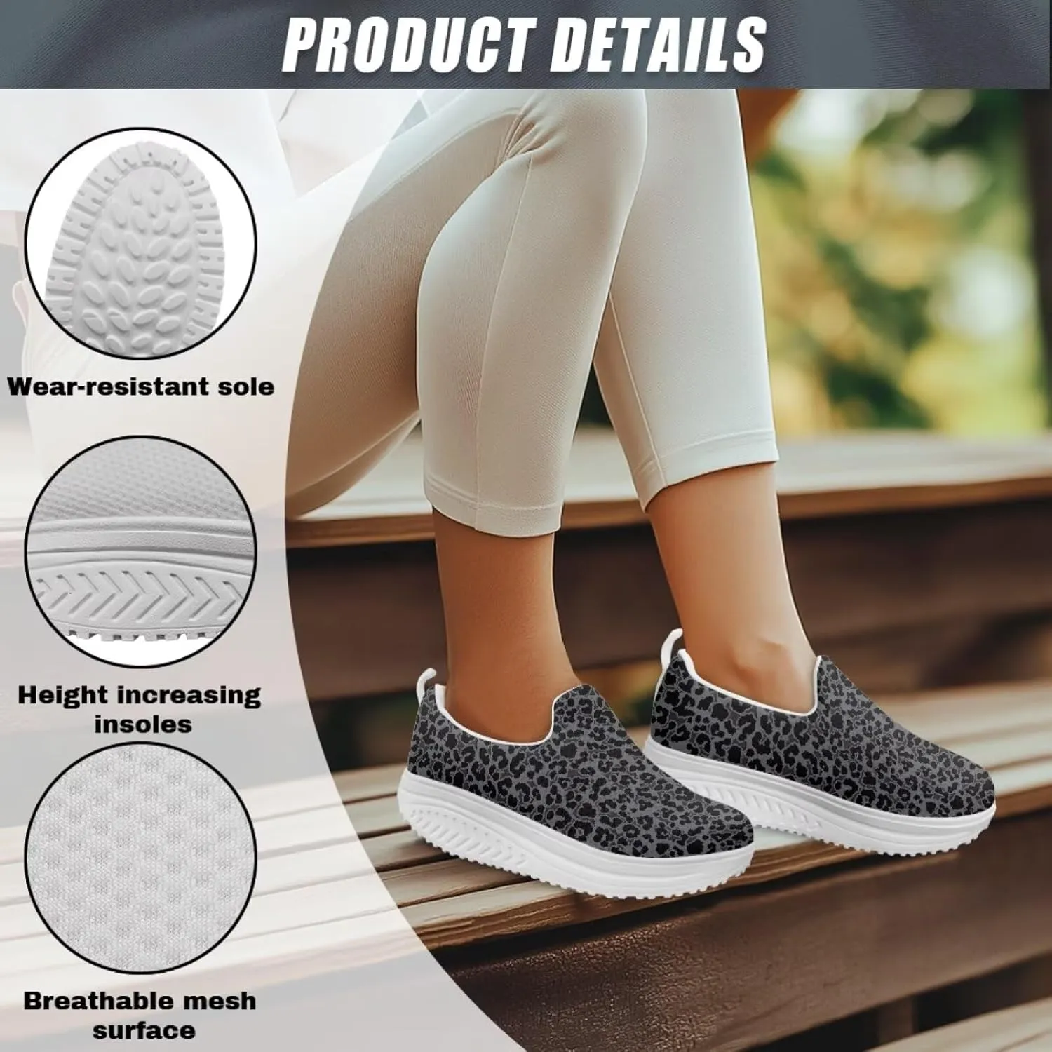 Women‘s Leopard Print Platform Loafers Lightweight Mesh Shoes Walking Jogging Sneakers Anti Skid