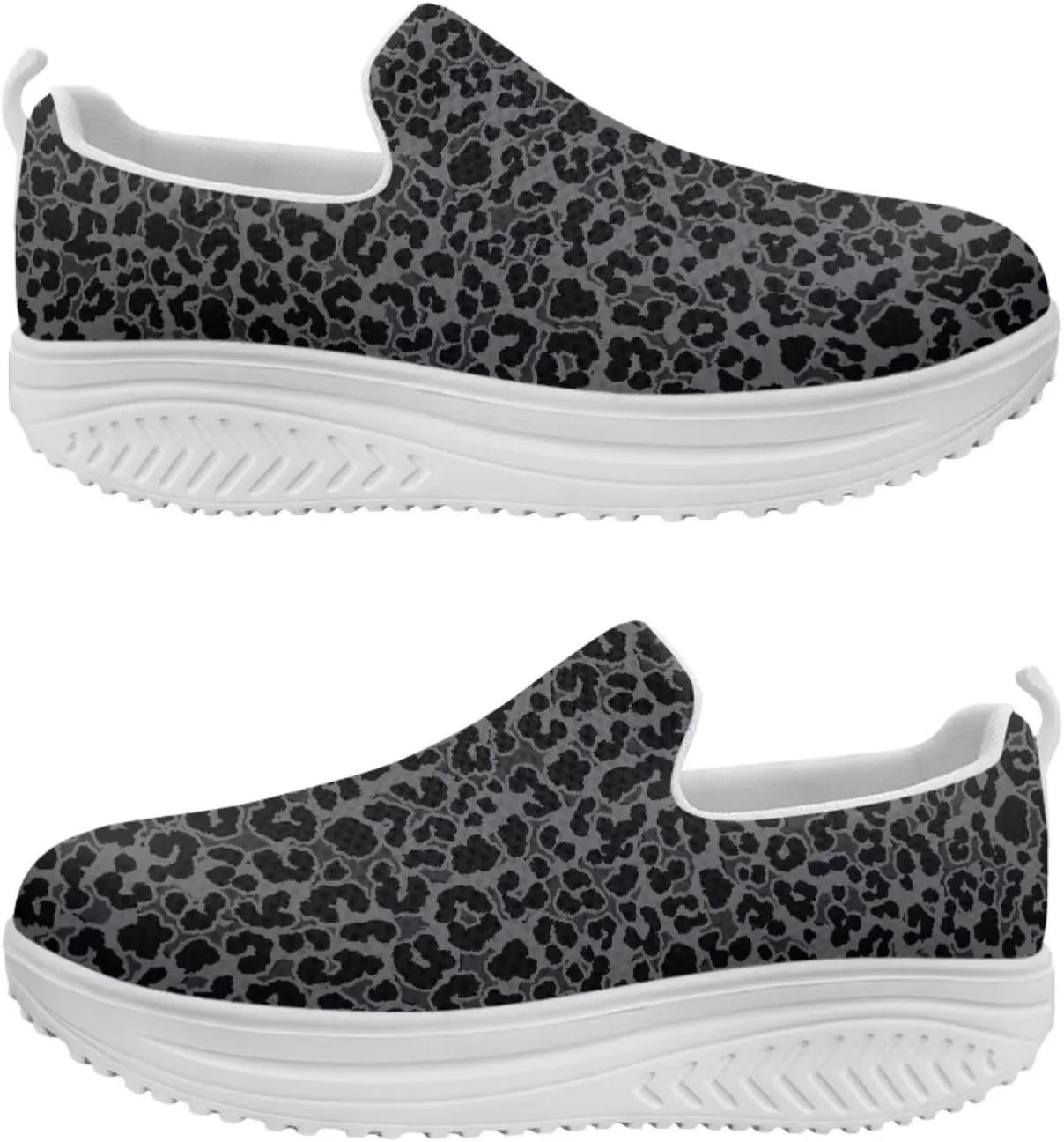 Women‘s Leopard Print Platform Loafers Lightweight Mesh Shoes Walking Jogging Sneakers Anti Skid