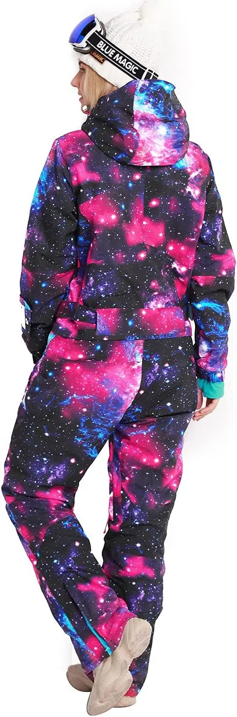 Womens One Piece Ski Suit Colorful Jumpsuits Snowboard Snowsuits Winter Outdoor Waterproof for Snow Sports