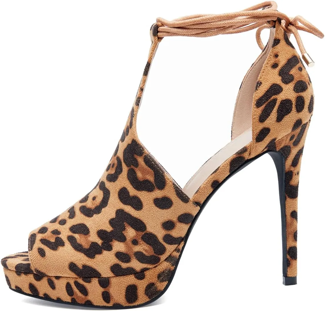 Womens Peep Toe Platform Heels Sexy Sandals Strappy Lace Up Tie Stilettos Dress Pumps Shoes