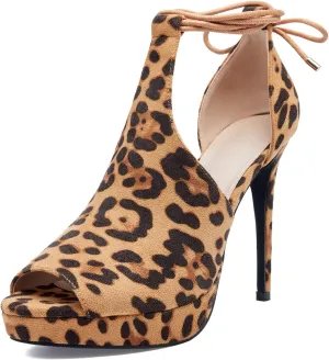 Womens Peep Toe Platform Heels Sexy Sandals Strappy Lace Up Tie Stilettos Dress Pumps Shoes