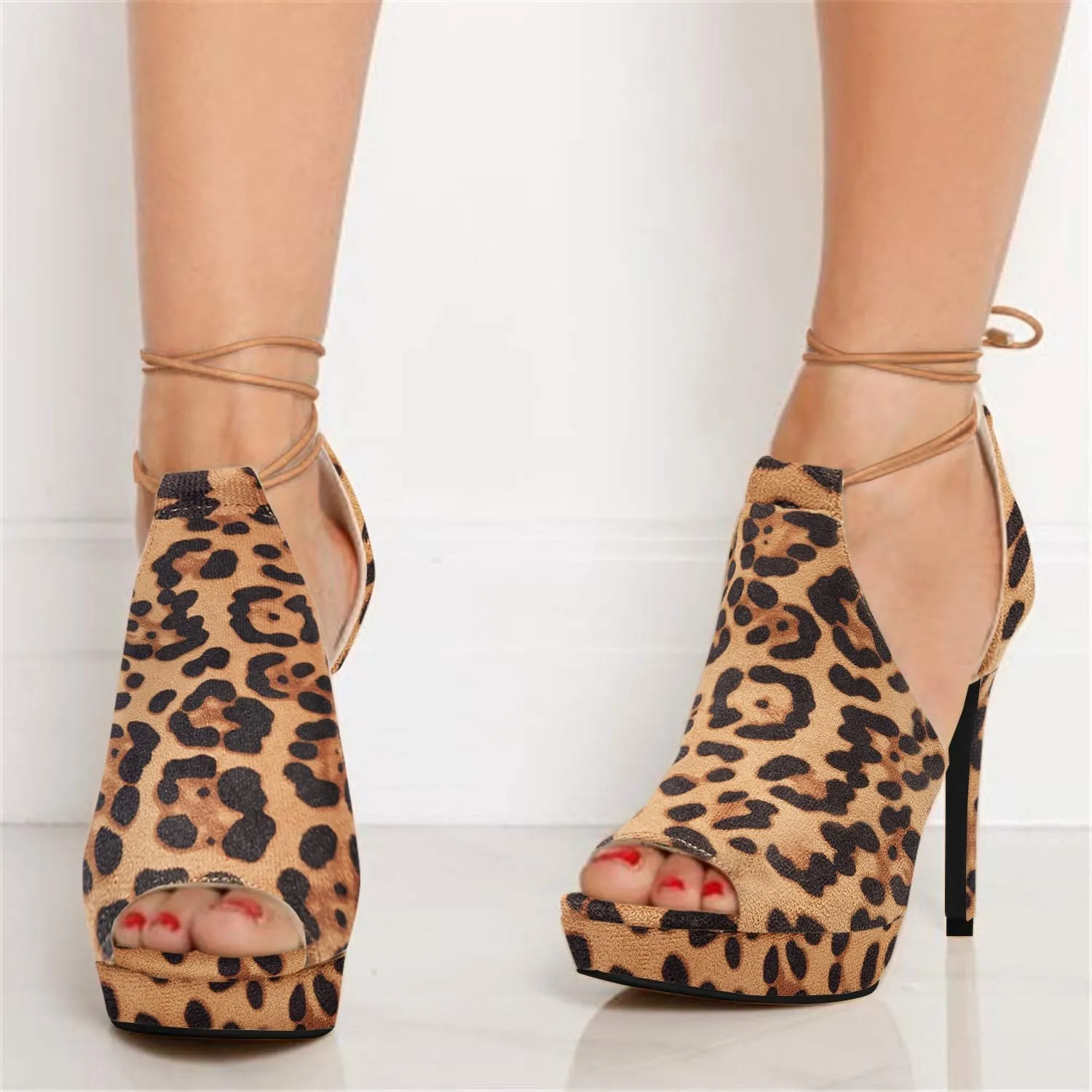 Womens Peep Toe Platform Heels Sexy Sandals Strappy Lace Up Tie Stilettos Dress Pumps Shoes