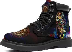 Women's Pet Print Classic Boots Low Heel Ankle Booties Lace-Up Fashionable Combat Boots