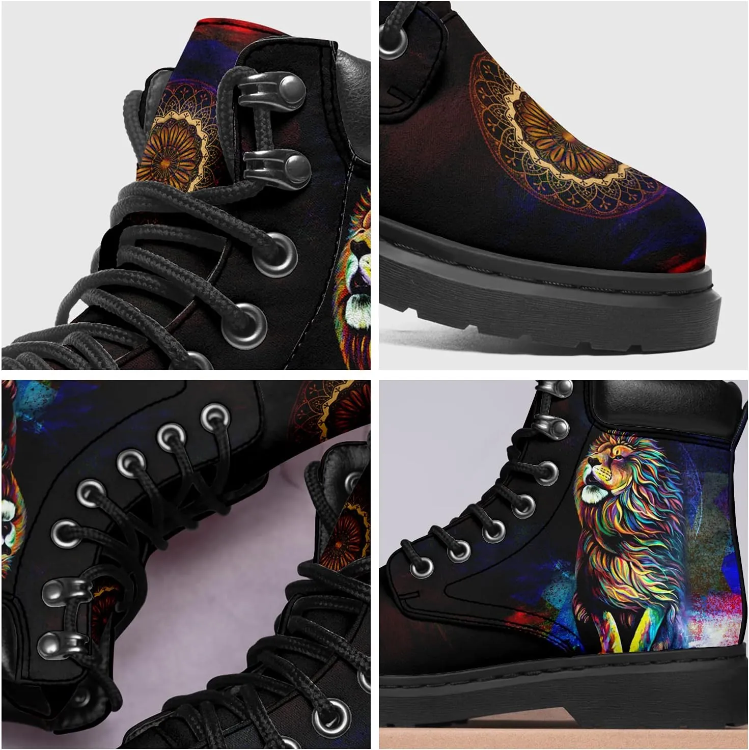 Women's Pet Print Classic Boots Low Heel Ankle Booties Lace-Up Fashionable Combat Boots