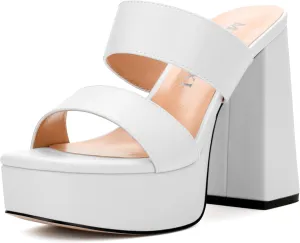 Womens Platform Chunky Heels Sandals Square Open Toe High Heeled Sandals Slip On Slides Dress Party Wedding Shoes