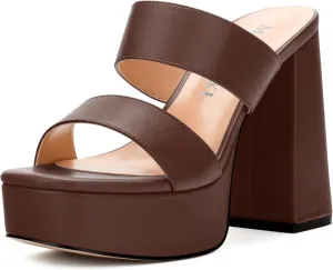 Womens Platform Chunky Heels Sandals Square Open Toe High Heeled Sandals Slip On Slides Dress Party Wedding Shoes